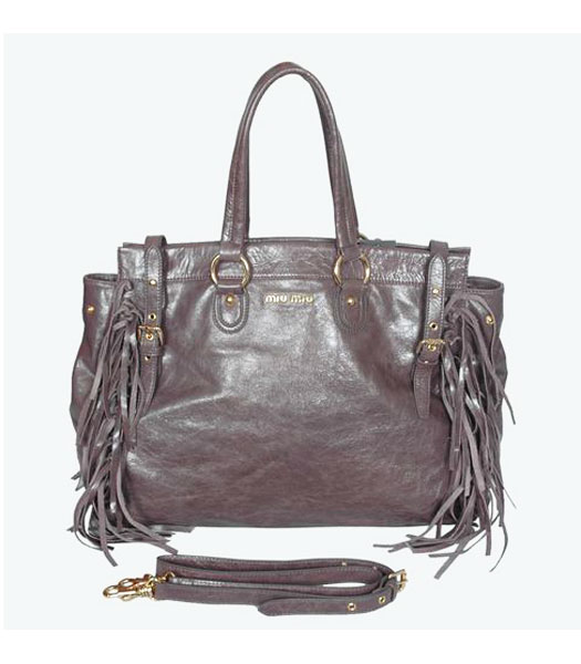 Miu Miu Medium Shiny Leather Tote Tassel Bag Purple