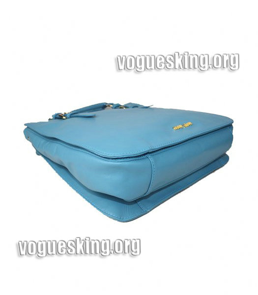 Miu Miu Medium Sky Blue Calfskin Leather Tote Shoulder Bag-2