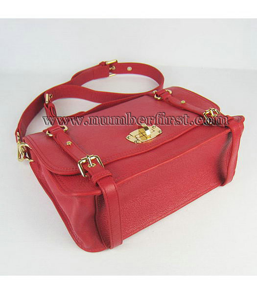 Miu Miu Messenger Bag Red Calfskin Leather Golden Metal-3