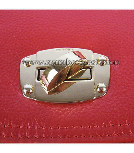 Miu Miu Messenger Bag Red Calfskin Leather Golden Metal-5