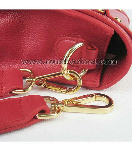 Miu Miu Messenger Bag Red Calfskin Leather Golden Metal-6