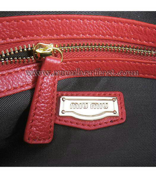 Miu Miu Messenger Bag Red Calfskin Leather Golden Metal-8