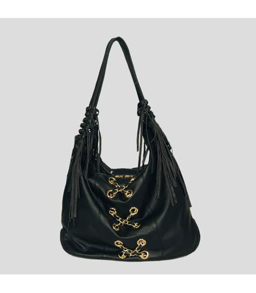 Miu Miu New Shoulder Tassel Bag Black Calfskin