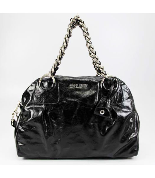 Miu Miu Oil Leather Double Chain Shoulder Bag Black