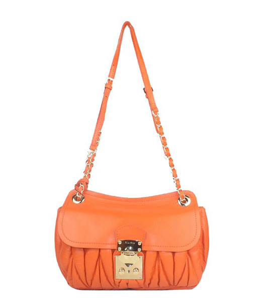 Miu Miu Orange Lambskin Leather Handbag with Chains