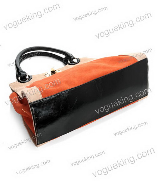 Miu Miu Orange Suede With White Oil Wax Leather Top Handle Bag-3