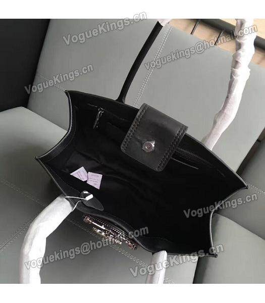 Miu Miu Original Leather Rhinestone Decorative Handle Bag Black-6