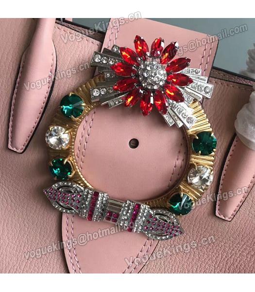 Miu Miu Original Leather Rhinestone Decorative Handle Bag Pink-1