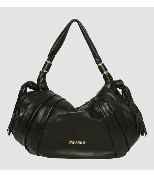 Miu Miu Oversized Shoulder GM Bag Black Lambskin Leather_8670L