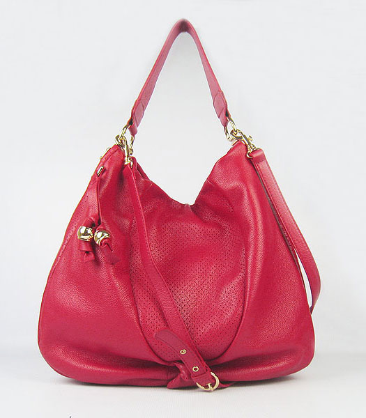 Miu Miu Perforated Lambskin Hobo Bag in Red