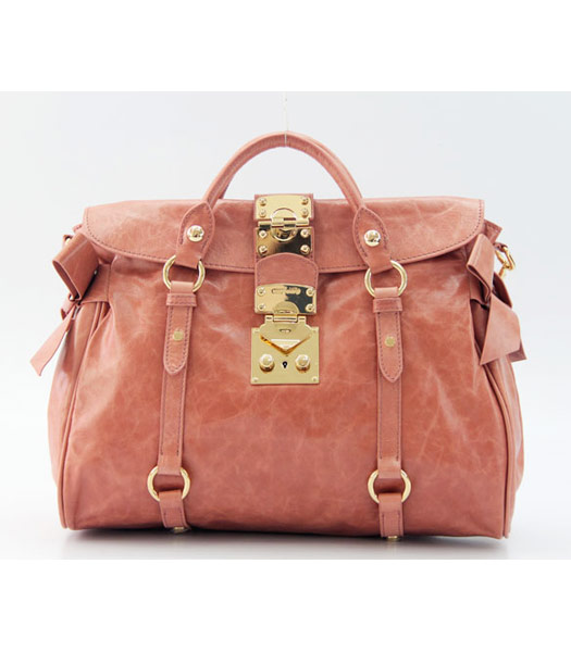 Miu Miu Pink Horse Oil Leather Shoulder Tote Bag