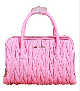 Miu Miu Pink Matelasse Original Lambskin Leather Medium Top Handle Bag