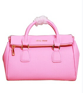 Miu Miu Pink Original Litchi Pattern Leather Top Handle Bag
