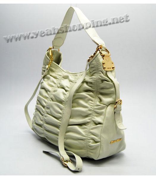 Miu Miu Pleated Hobo Bag in Offwhite Lambskin-2