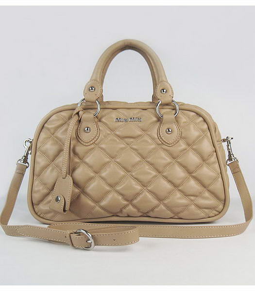 Miu Miu Quilted Leather Bowler Bag in Apricot
