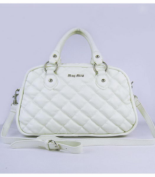 Miu Miu Quilted Leather Bowler Bag in White