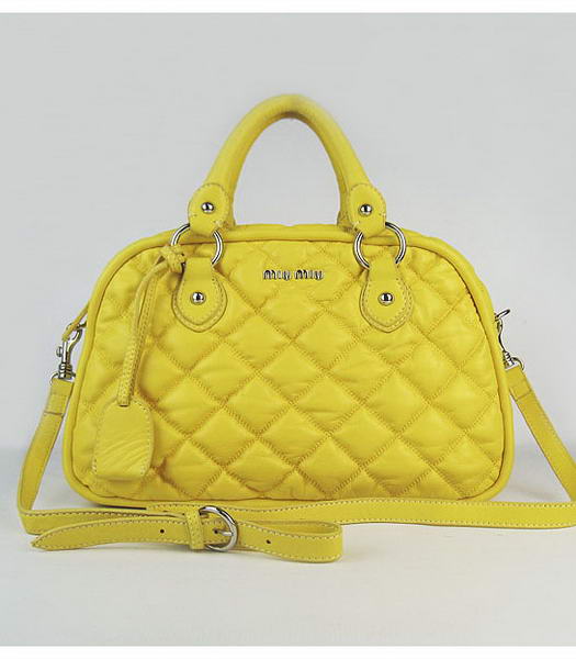 Miu Miu Quilted Leather Bowler Bag in Yellow