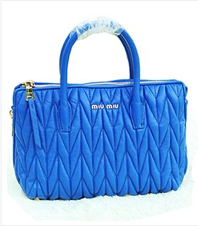 Miu Miu Sapphire Blue Matelasse Leather Top Handle Bag