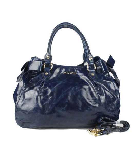 Miu Miu Sapphire Blue Oil Wax Leather Tote Bag