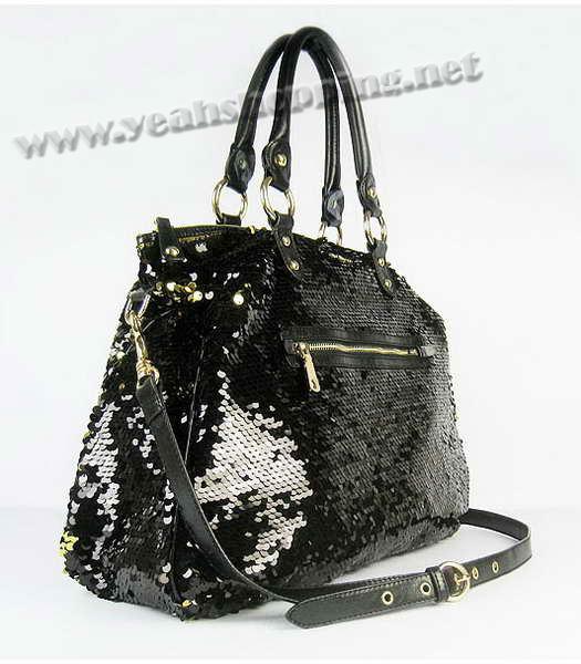 Miu Miu Sequined Lambskin Leather Tote Bag Black-1