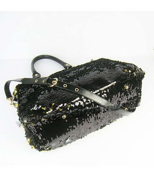 Miu Miu Sequined Lambskin Leather Tote Bag Black-3