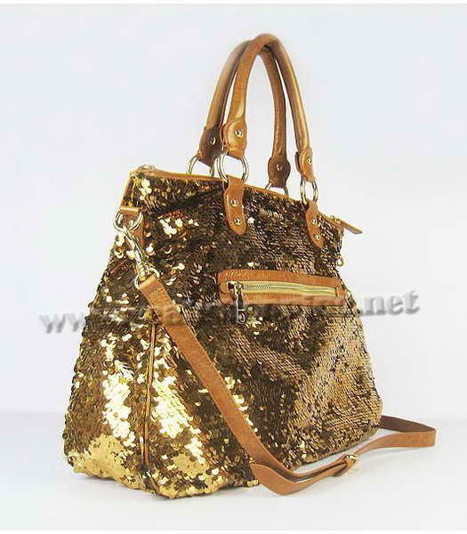 Miu Miu Sequined Lambskin Leather Tote Bag Gold-1