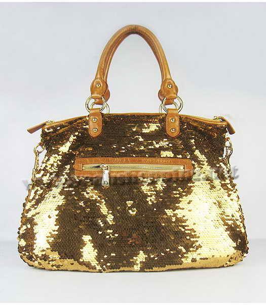 Miu Miu Sequined Lambskin Leather Tote Bag Gold-2