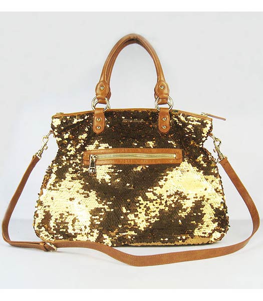 Miu Miu Sequined Lambskin Leather Tote Bag Gold