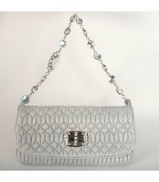 Miu Miu Shoulder Bag Light Grey Lambskin with Chain