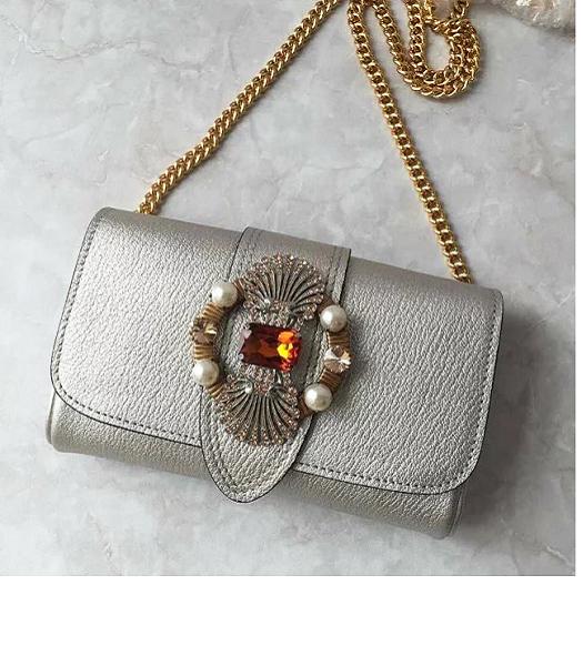 Miu Miu Silver Original Leather Pearls Small Bag