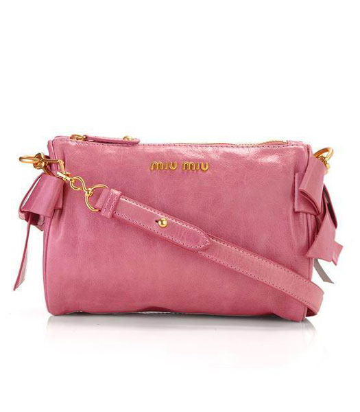 Miu Miu Small Imported Female Light Pink Red Oil Wax Leather Shoulder Bag