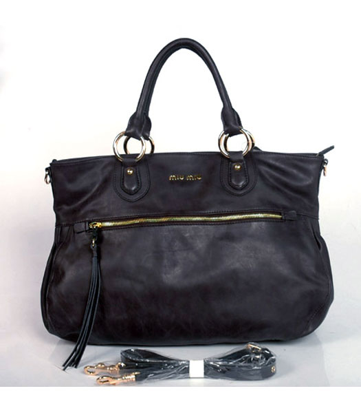Miu Miu Small Suede Shopping Bag Black Oil Leather