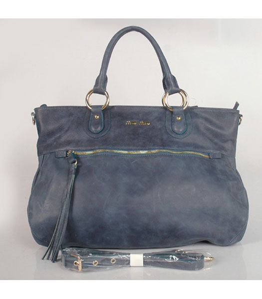 Miu Miu Small Suede Shopping Bag Blue Oil Leather