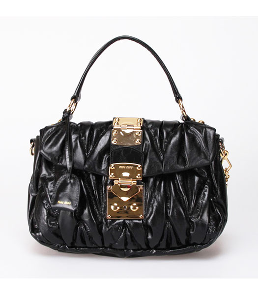 Miu Miu Small Tote Handbags Black Oil Leather