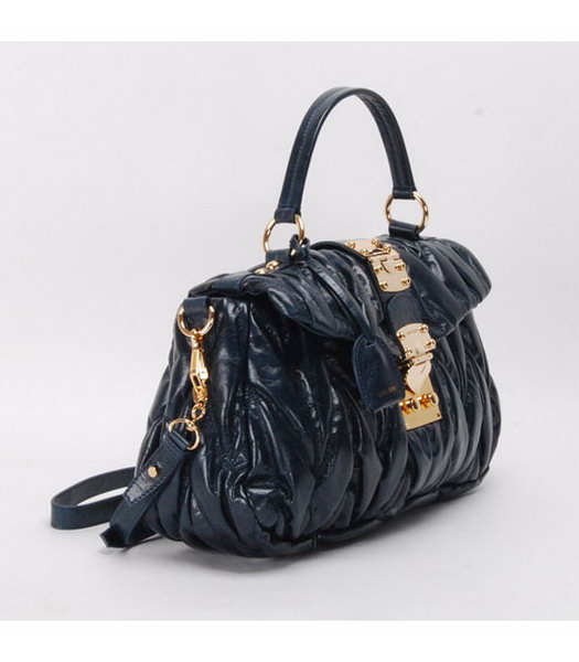 Miu Miu Small Tote Handbags Dark Blue Oil Leather-1