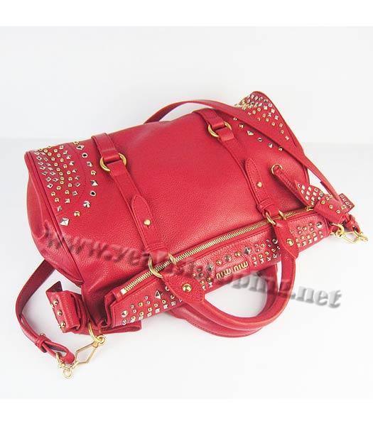 Miu Miu Studded Calfskin bag Red-4