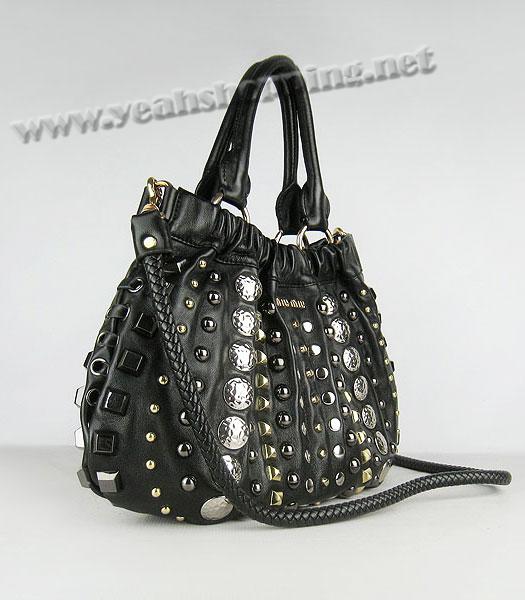 Miu Miu Studded Shoulder Tote PM Handbag Black-1