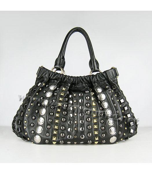 Miu Miu Studded Shoulder Tote PM Handbag Black-2