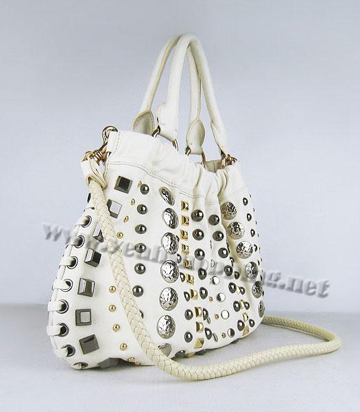 Miu Miu Studded Shoulder Tote PM Handbag Offwhite-1