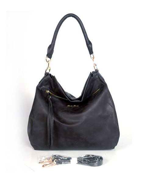 Miu Miu Suede Bucket Shoulder Bag Black Oil Leather