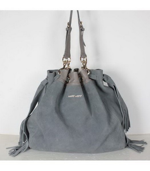 Miu Miu Suede Leather Tote Bag Grey