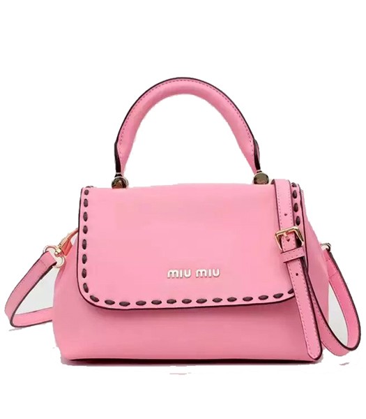 Miu Miu Top-quality Cherry Pink Original Leather Top Handle Bag