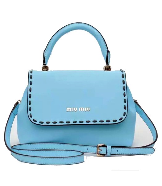Miu Miu Top-quality Pink Blue Original Leather Top Handle Bag