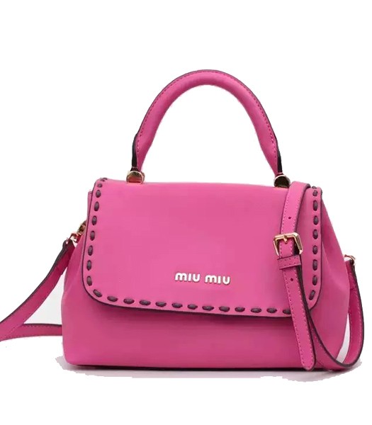 Miu Miu Top-quality Rose Red Original Leather Top Handle Bag