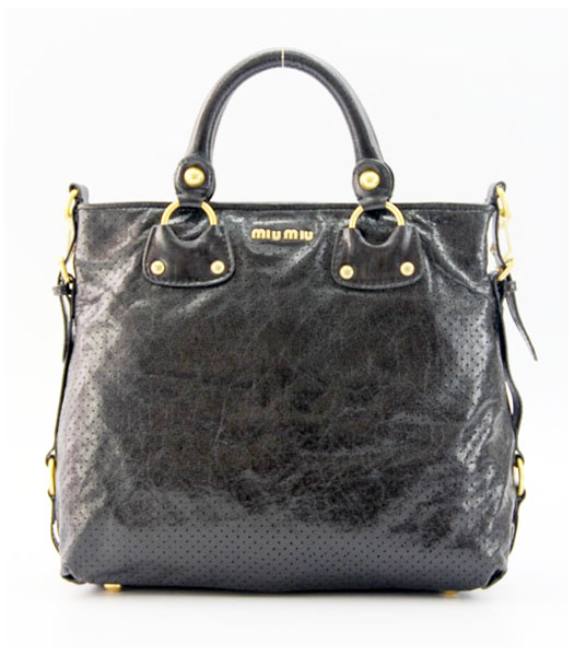 Miu Miu Tote Bag in Black Oil Skin Leather