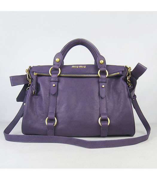Miu Miu Vitello Lux Satchel Handbag Purple Lambskin