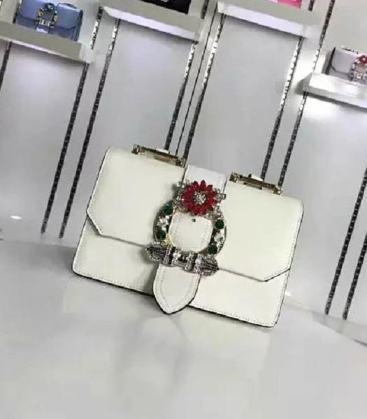 Miu Miu White Leather Colorful Diamonds 22cm Small Bag