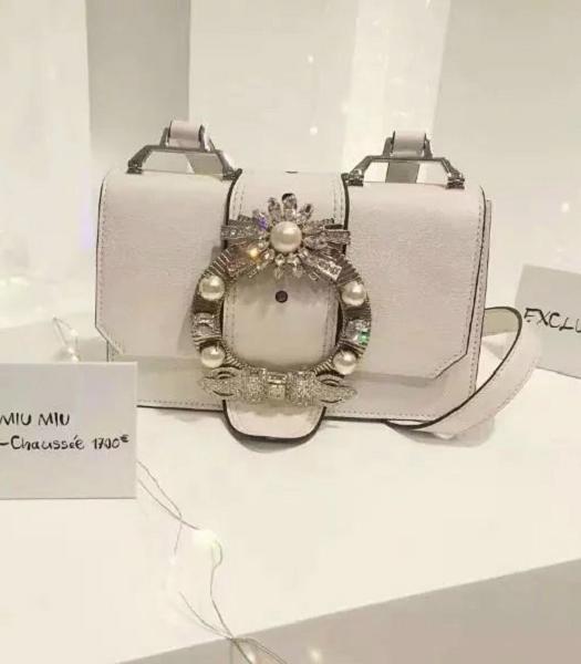 Miu Miu White Original Leather Diamonds 22cm Shoulder Bag