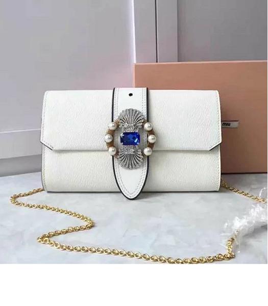 Miu Miu White Original Leather Pearls Chains Bag