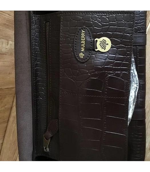 Mulberry Bayswater Dark Coffee Croc Veins Leather 50cm Oversize Bag-3